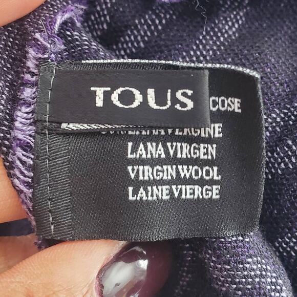 TOUS Black & Purple Wool Blend Graphic Scarf - Picture 9 of 11